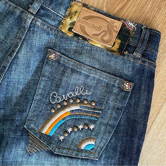 Rare Roberto Cavalli Vintage Embroidered Jeans Size 31 Bootcut - Picture 1 of 13